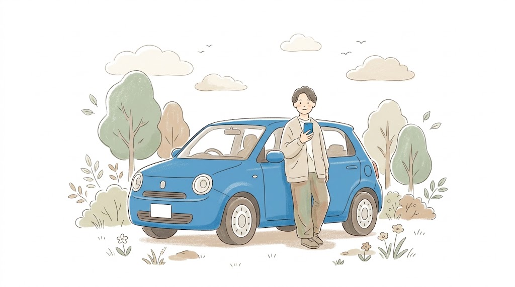 レンタカーサブスクを利用して快適なカーライフを送る若者のイメージ