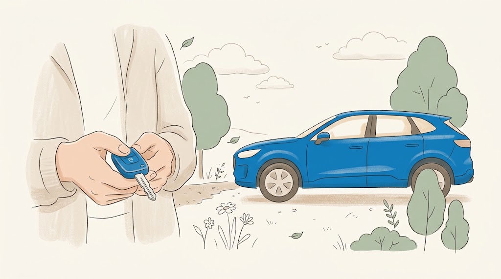 ハリアーのスマートな所有と新生活をイメージした温かいイラスト