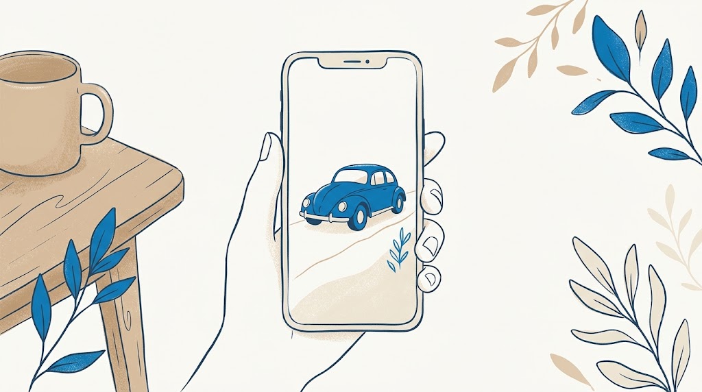 スマートフォンで車をオンライン契約しているイメージイラスト