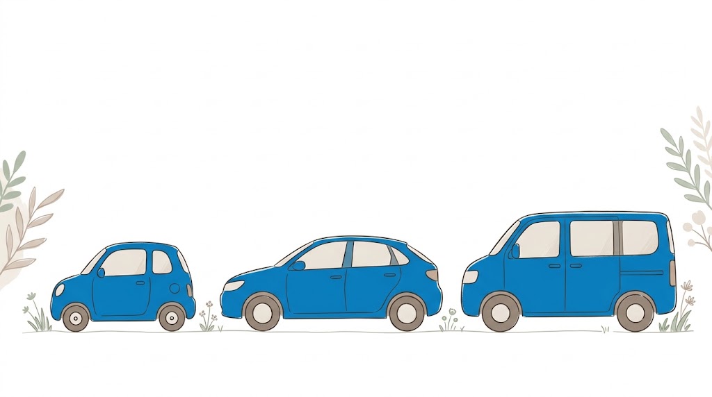 軽自動車、コンパクトカー、ミニバンが並んだシンプルなイラスト