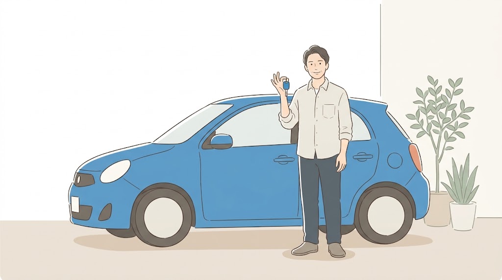 ローン審査通過と自動車所有の成功イメージイラスト