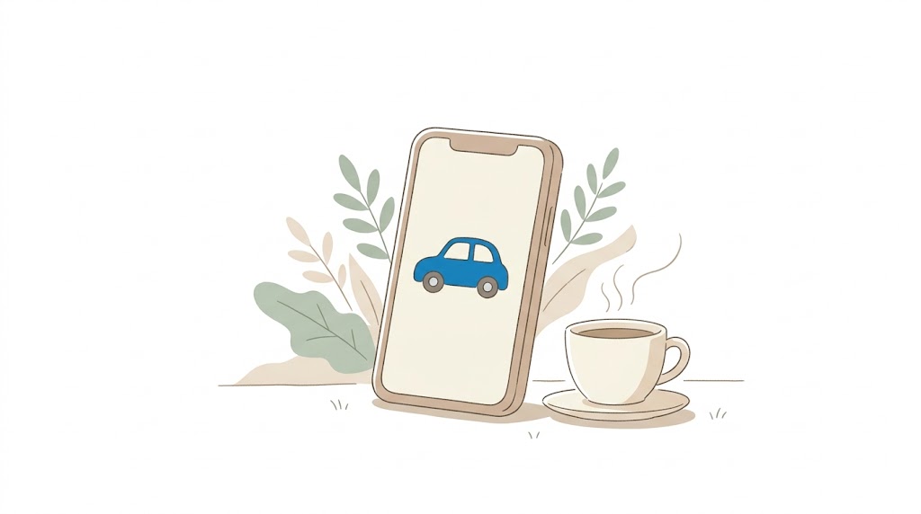 スマートフォンと車のアイコンのイラスト