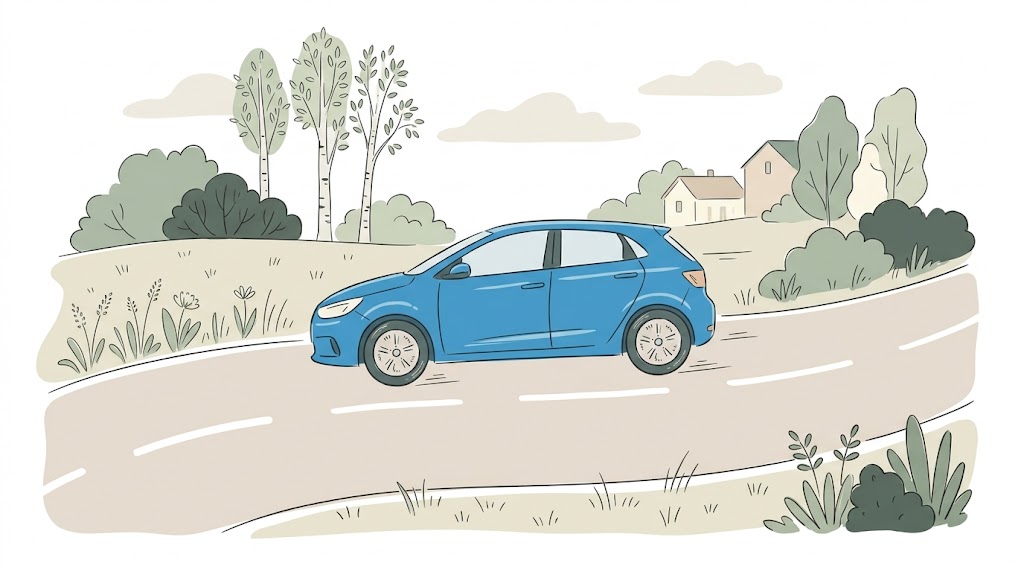 快適なカーライフを楽しむコンパクトカーのイラスト